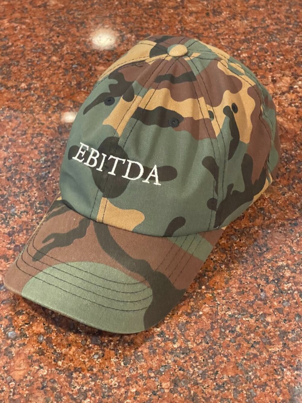 EBITDA Embroidered Camouflage Dad Hat - Corporate Finance Meme Cap